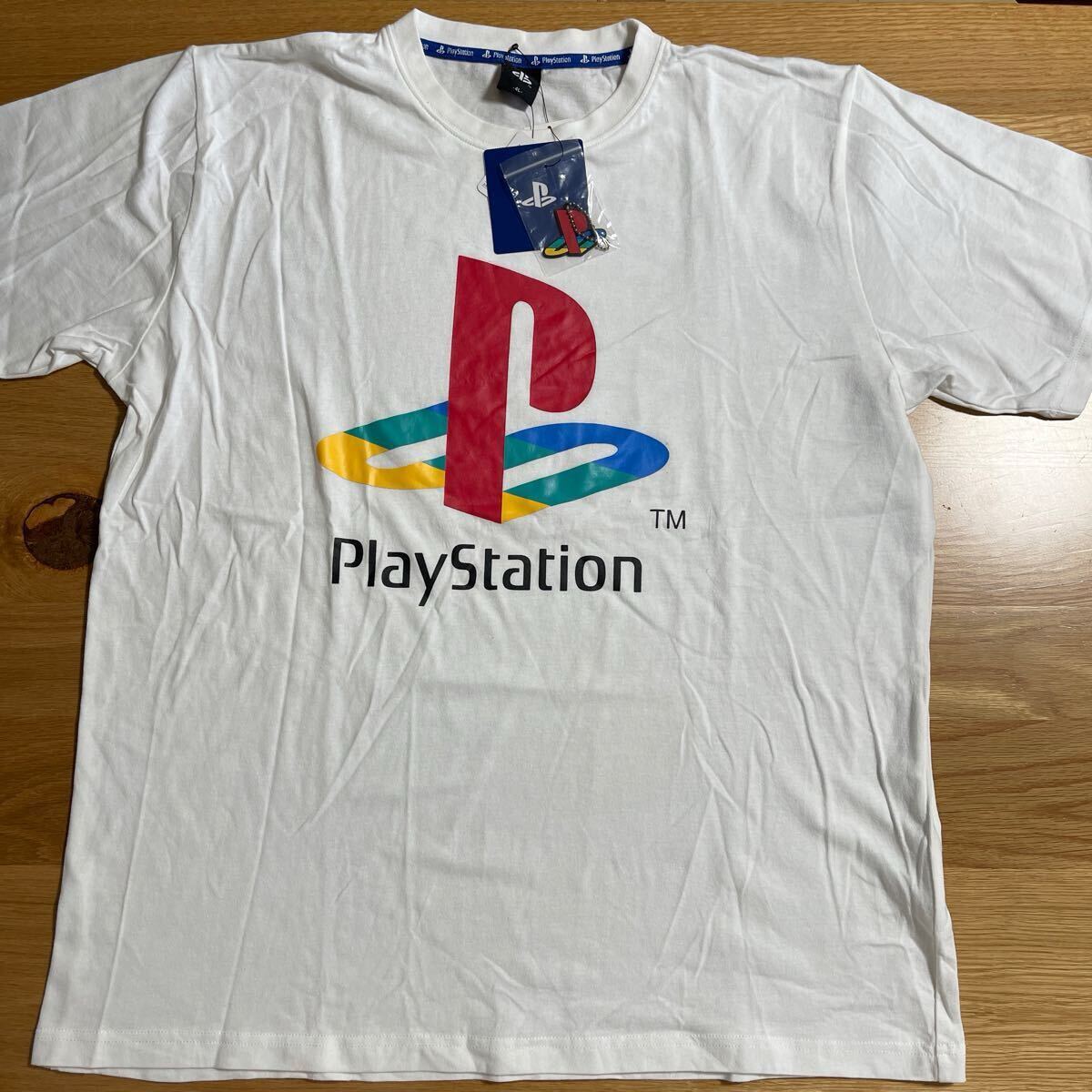 【即決 新品タグ付き】プレイステーション ★ロゴ半袖Tシャツ ラバーストラップ付き【4L】メンズ 白 Play Station プレステ ゲーム拍卖