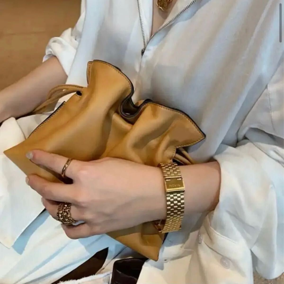 新品未使用品 斜めがけ クロスボディバッグ、クラウドプリーツバッグ、ドローストリング、ショルダー付き 多機能 ブラウン拍卖