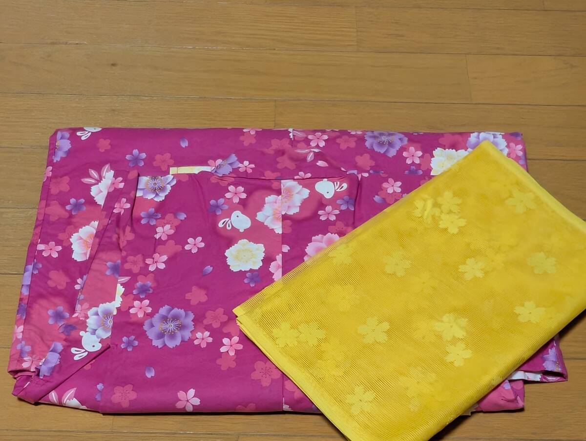 夕涼み会 お祭り 花火大会 キッズ 子供 女児 女の子 浴衣+兵児帯 桜 うさぎ レトロ 定番柄 紫系 ピンク系 (3歳~)5~6歳 110cm送料660円拍卖