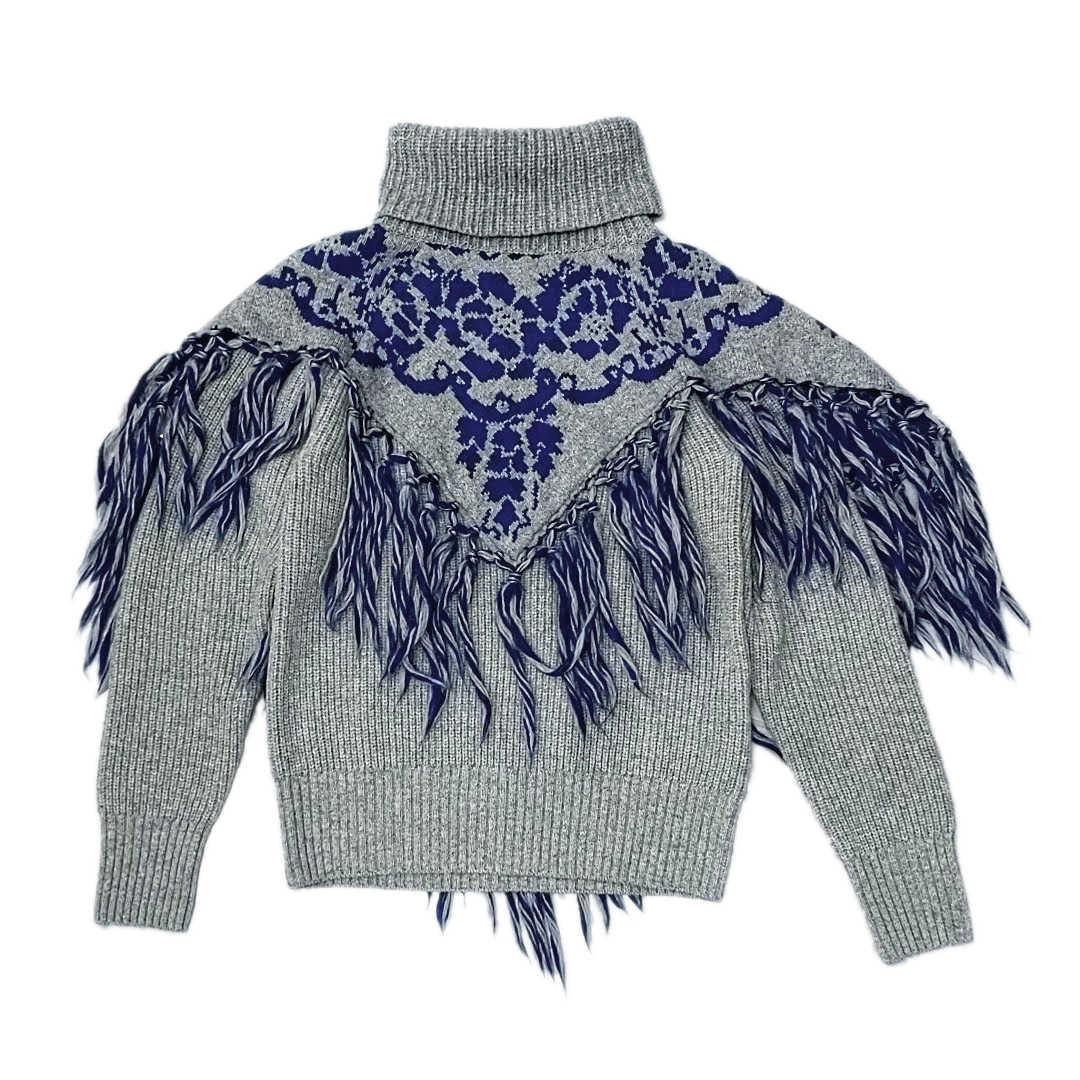 送料無料 美品 サカイ sacai セーター フリンジ ニット 長袖 19-04560 エルボーパッチ 1 グレー系 レディース拍卖