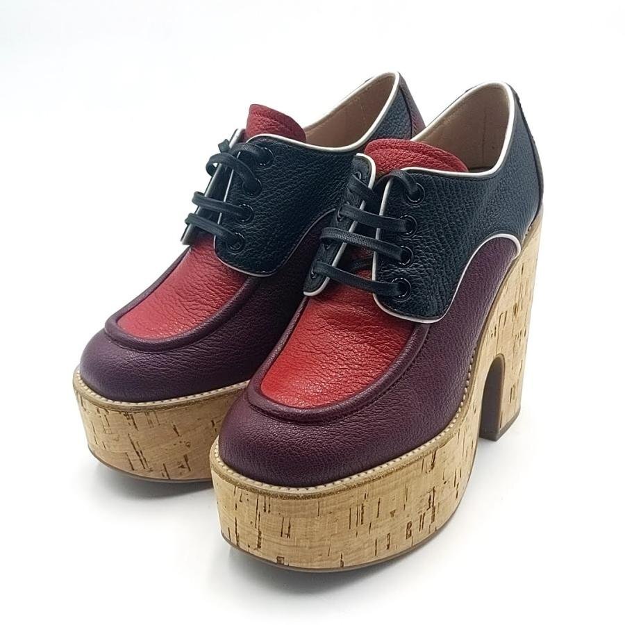 送料無料 美品 ミュウミュウ miu miu プラットフォームシューズ マドレスレザー 厚底 チャンキーヒール 35 レディース拍卖