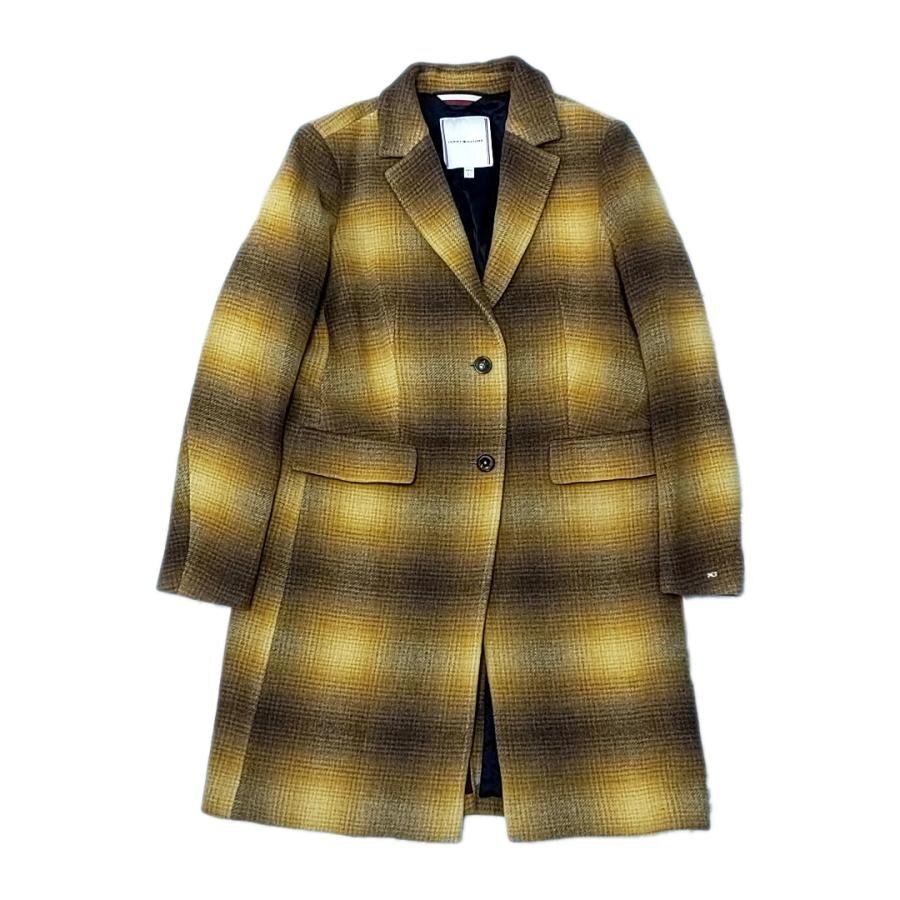 送料無料 超美品 トミーヒルフィガー TOMMY HILFIGER チェスターコート シャドーチェック 34 レディース拍卖