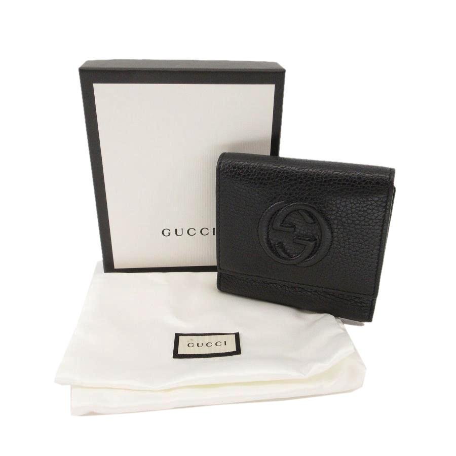 送料無料 美品 グッチ GUCCI 財布 三つ折り ソーホー GGロゴ レザー 598207 伊製 黒 レディース拍卖