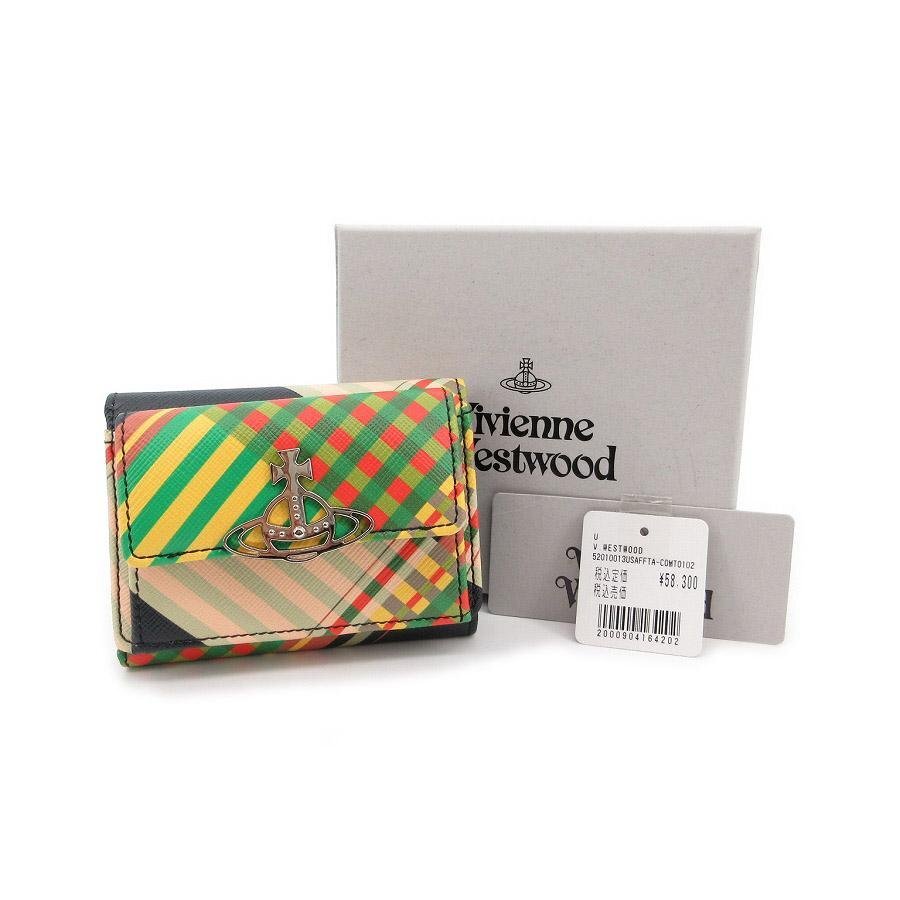 送料無料 超美品 ヴィヴィアンウエストウッド 財布 三つ折り コンパクト サフィアーノ スモール フラップ チェック レディース拍卖