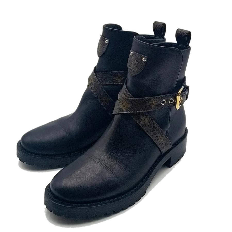 送料無料 美品 ルイヴィトン LOUIS VUITTON ショートブーツ ディスカバディーライン モノグラム レザー レディース拍卖