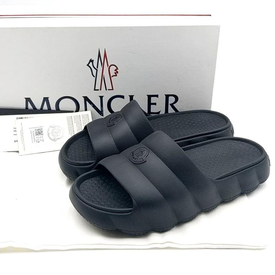 送料無料 美品 モンクレール MONCLER サンダル シューズ スライドスリッパ LILO リロ 38 黒 ブラック系 メンズ拍卖