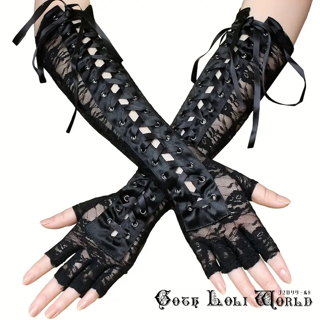 即納 CE-AGL001 レースアップ シースルーダーク アームウォーマー ファッション ゴシック ゴスロリ ロリィタ ロリィタ ビジュアル系拍卖