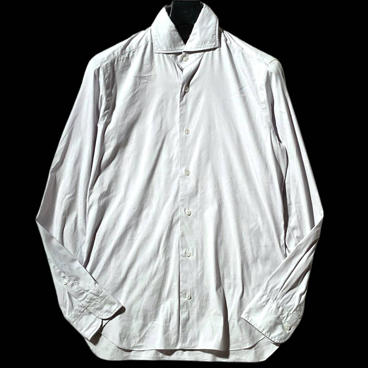 BARBA★DANDYLIFE★希少★強ストレッチ ホリゾンタルカラー長袖シャツ カッタウェイ 灰白 38 15 メンズM~L程度 バルバ ダンディライフ拍卖