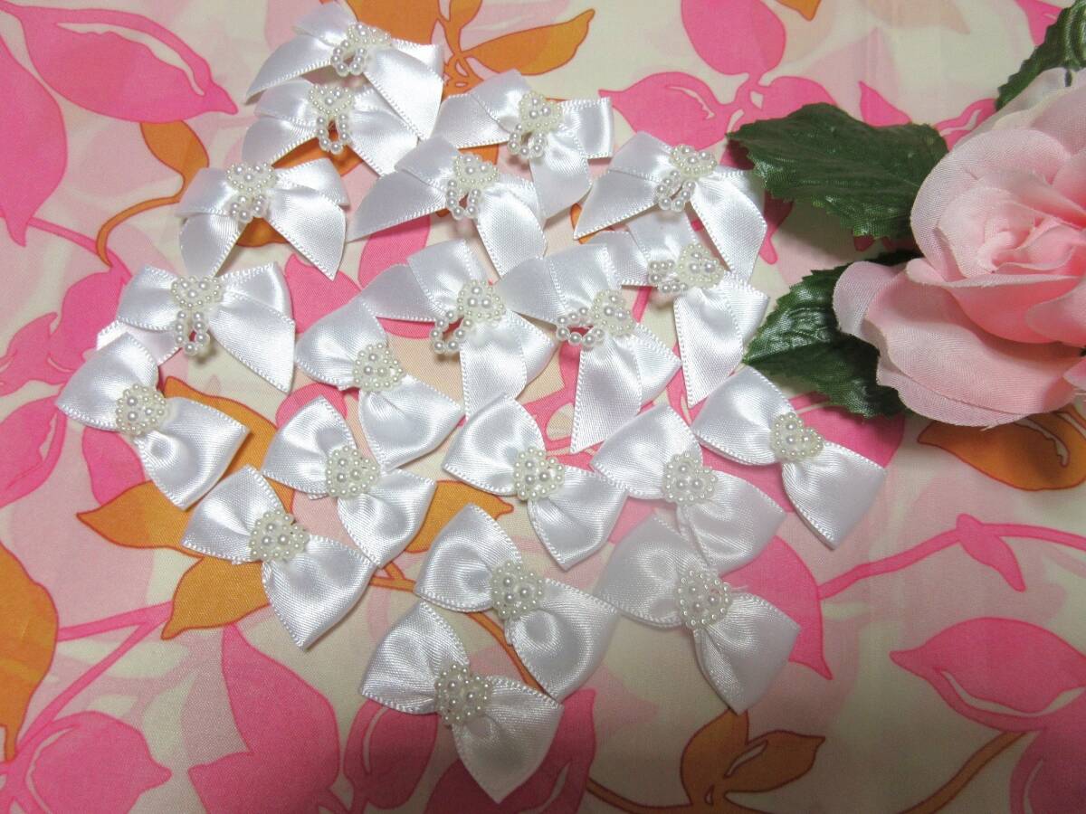 オリジナル 可憐なハートりぼん2種 白 合計20枚 ハンドメイド拍卖