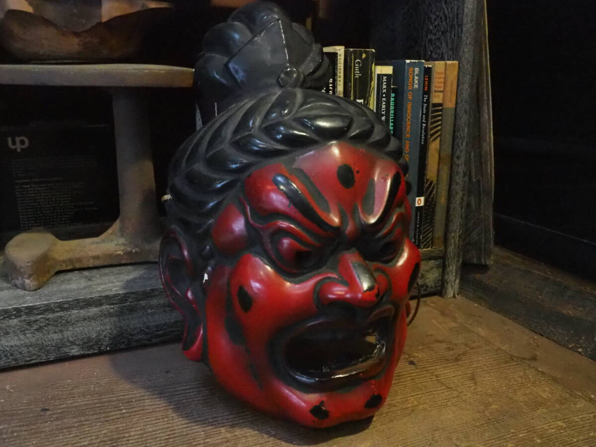 【金剛力士面】古道具アンティーク骨董インテリア漆塗りインダストリアル仁王像仏具催事祭りオカメ天狗天狗拍卖