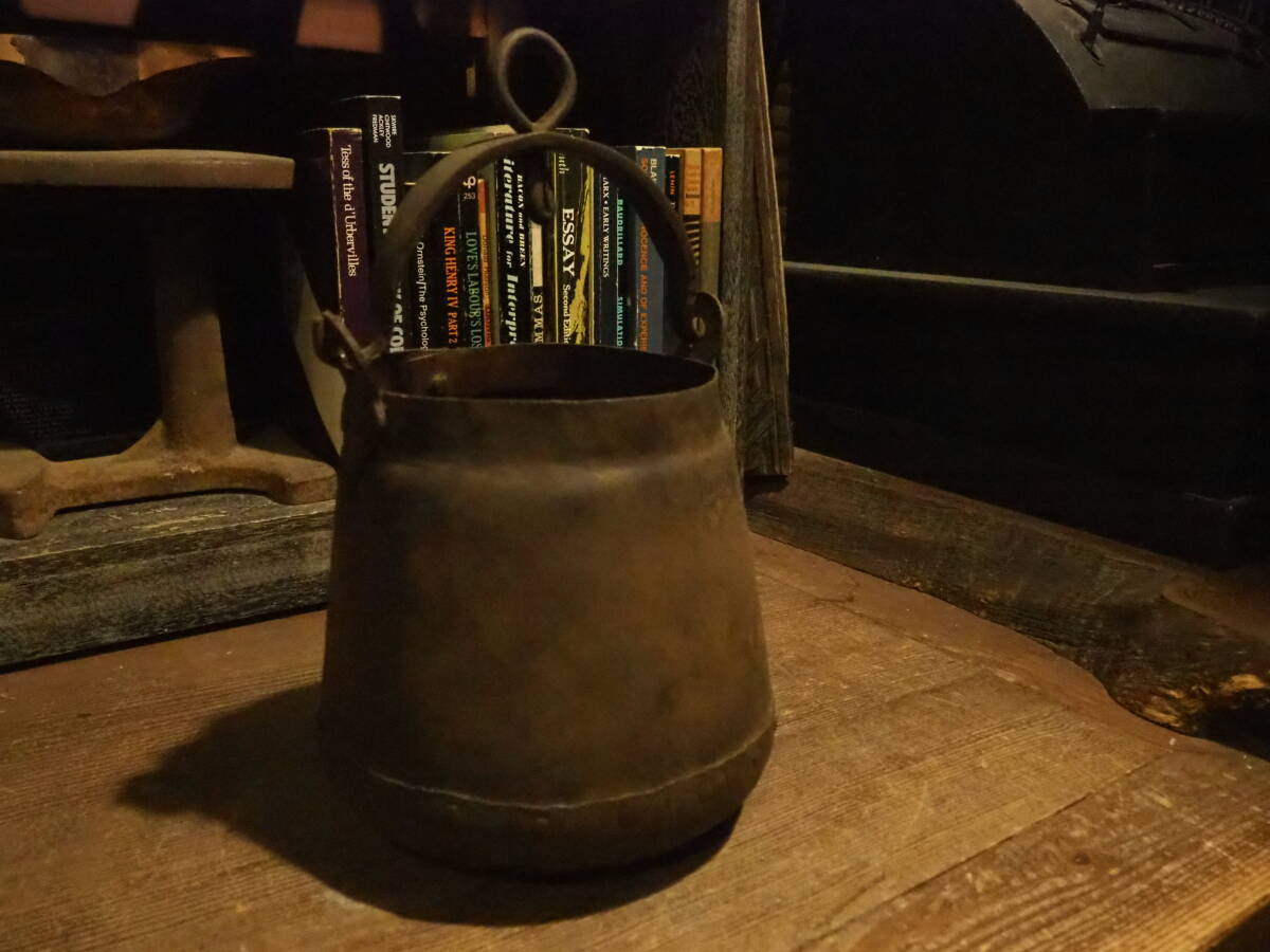 【インドアンティークアイアンバケツ】鶴瓶滑車ドライフラワー古道具ガーデニング骨董インテリア観葉植物インダストリアル鉄桶拍卖