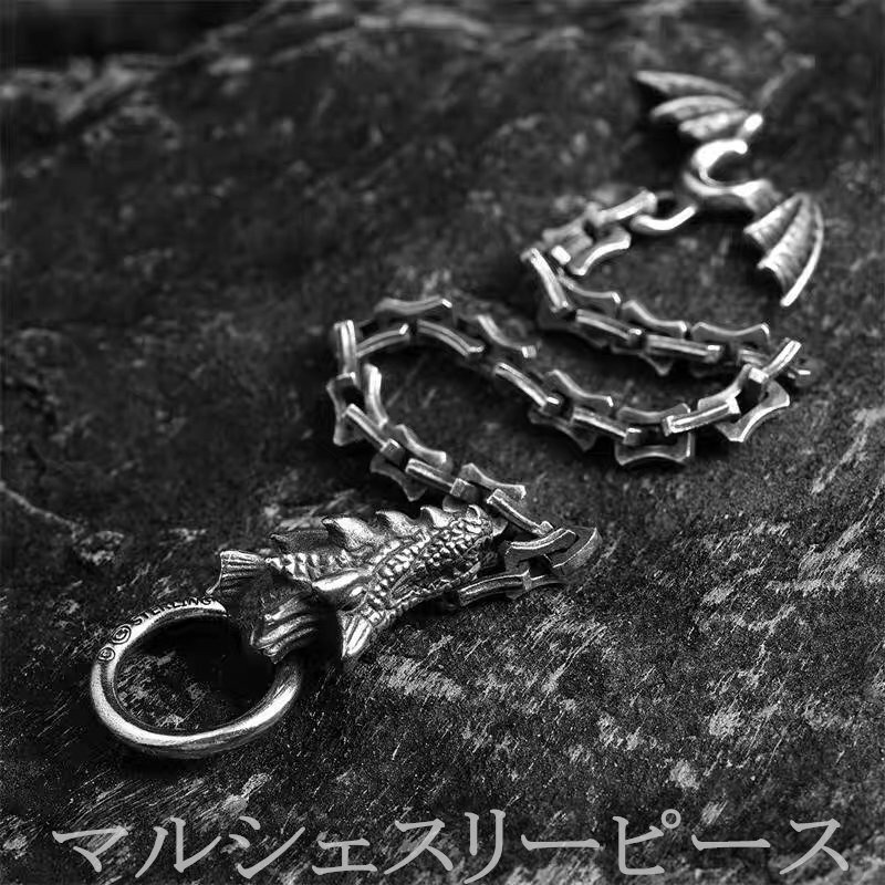 シルバー925 ハンドメイド ヴィンテージドラゴンボーン ブレスレット 邪悪な飛龍デザイン メンズ拍卖