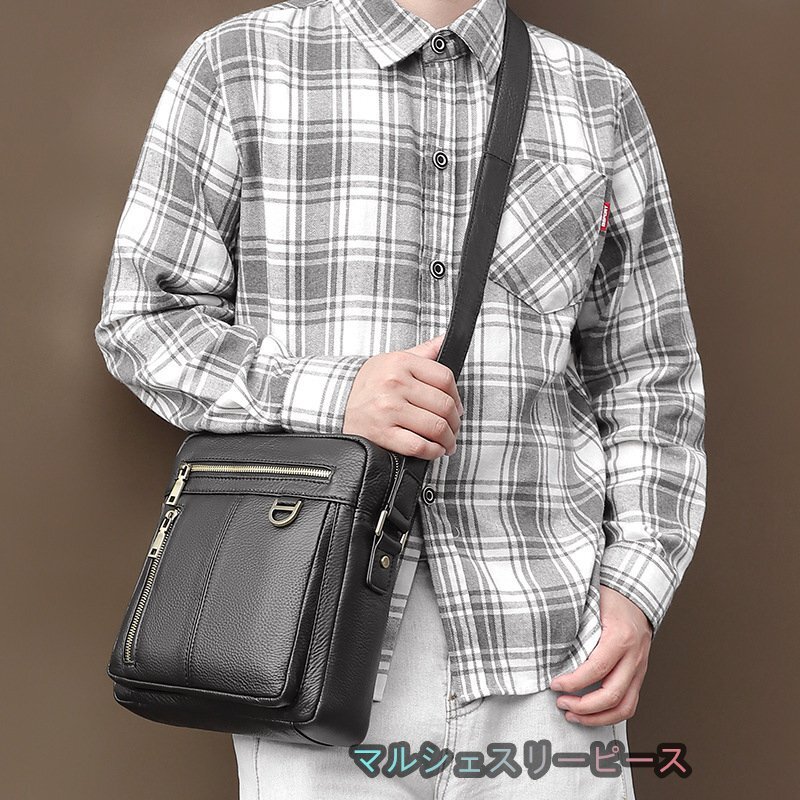 メンズ 本革 ショルダーバッグ レザー 男性 ボディバッグ 斜め掛けバッグ 牛革 大容量 iPad対応 通勤 カジュアル 左右肩付替え おしゃれ 黒拍卖