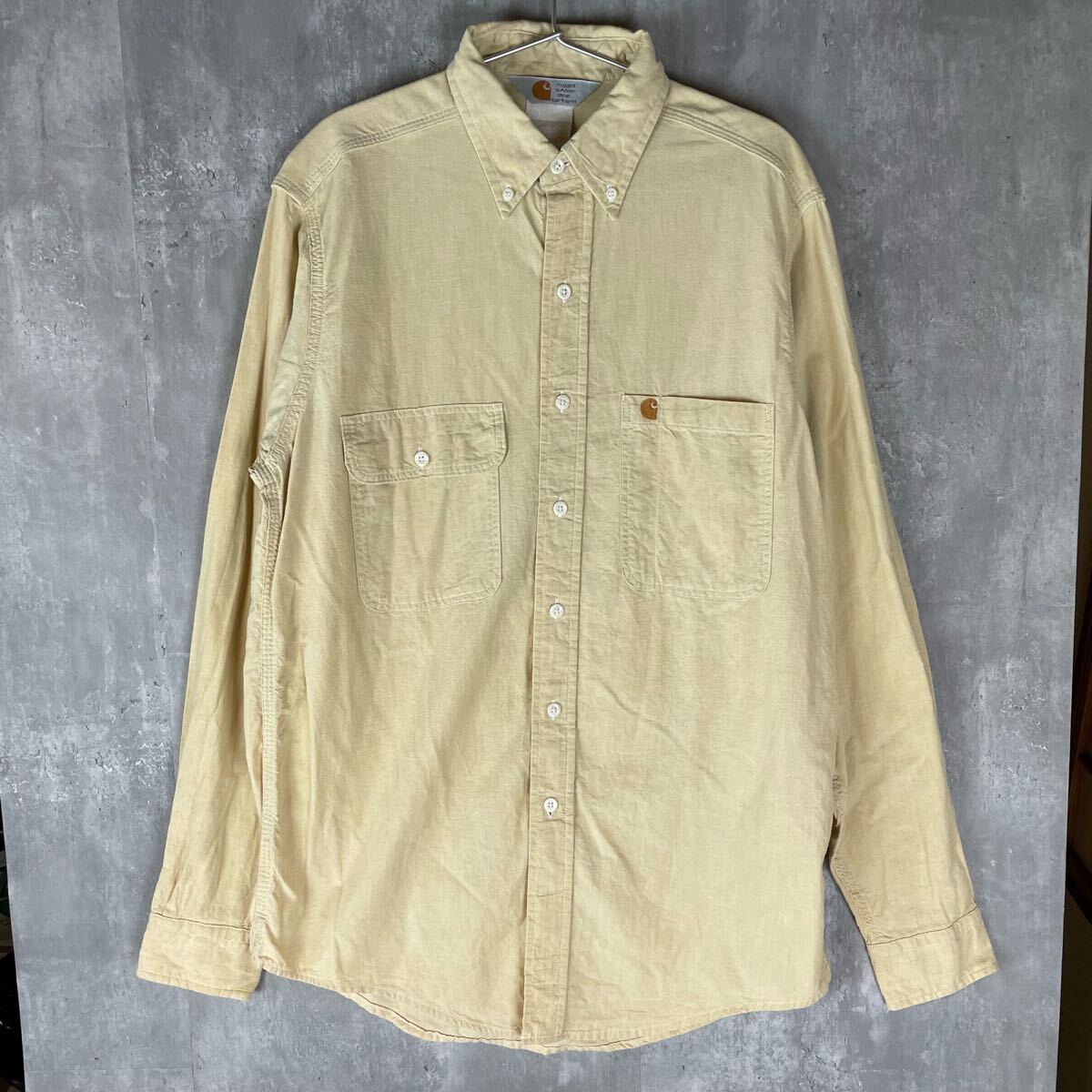 【星タグ 】CARHARTTカーハート ネルシャツ USA製 グッド80s 長袖 コットン ボタンダウン拍卖