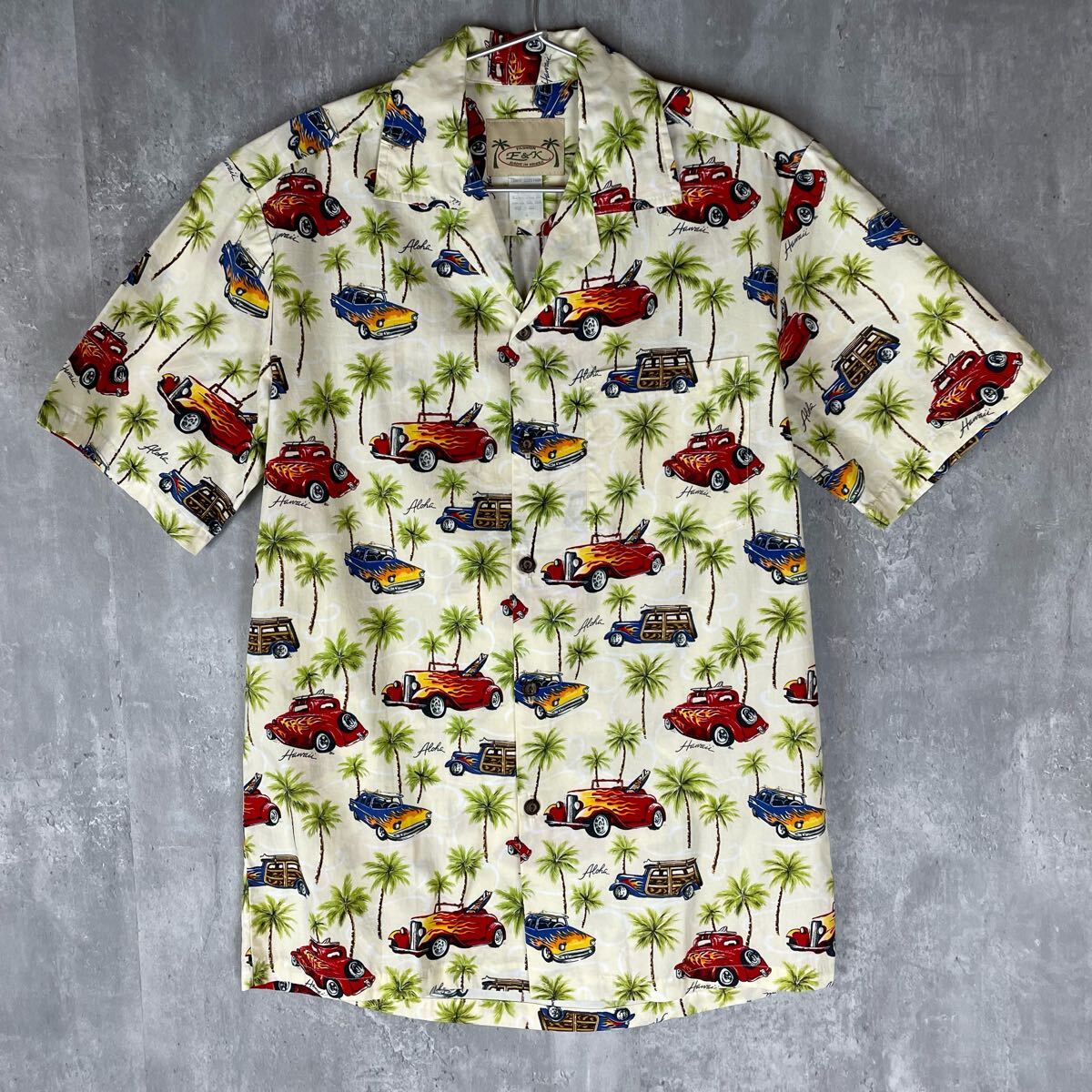 【USA製】E&K 90's 希少 アロハシャツ 柄シャツ 車柄 ハワイアン 総柄 ハワイ製 日本のMサイズ相当拍卖