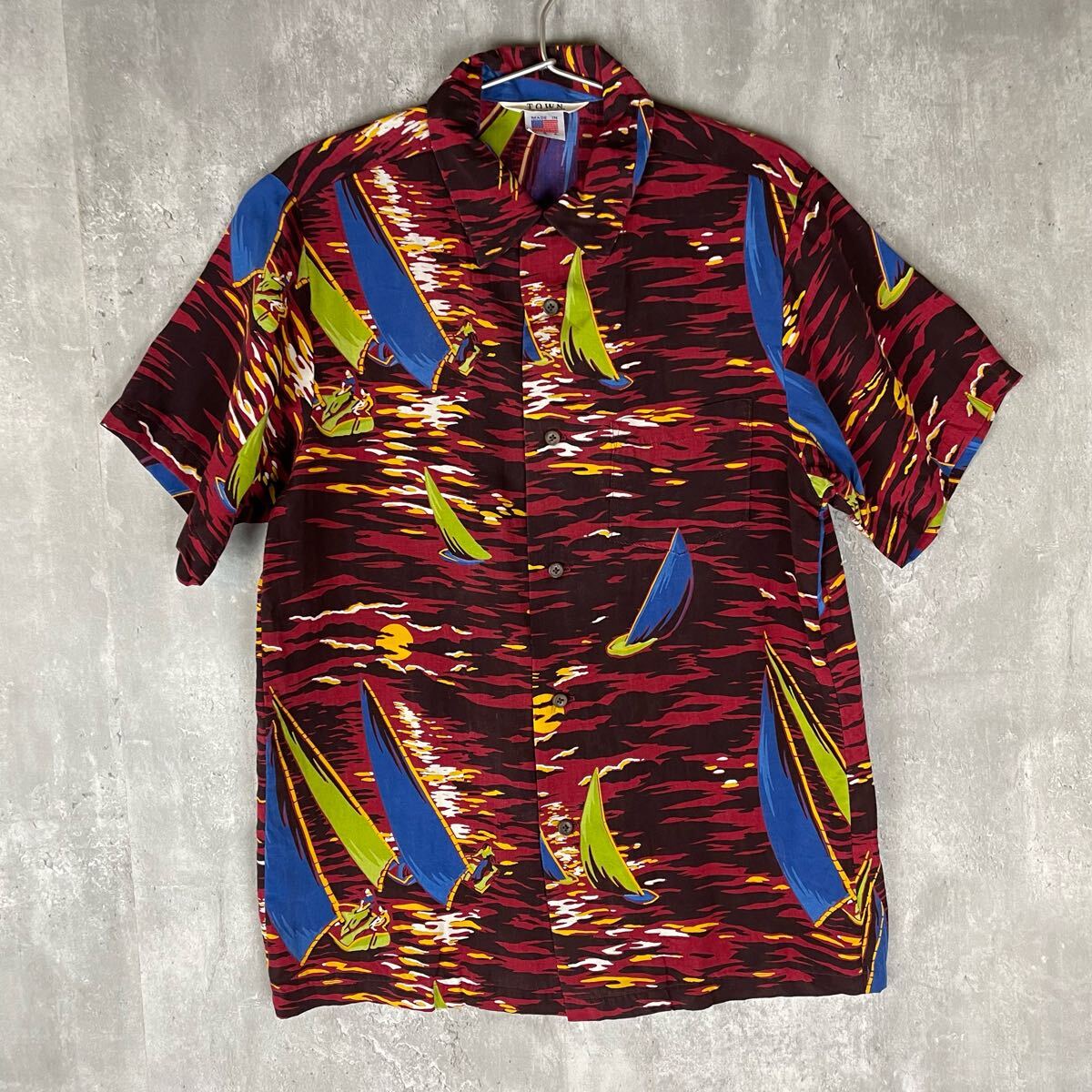 【USA製】TOWN 80's 希少 アロハシャツ 柄シャツ 半袖 総柄拍卖
