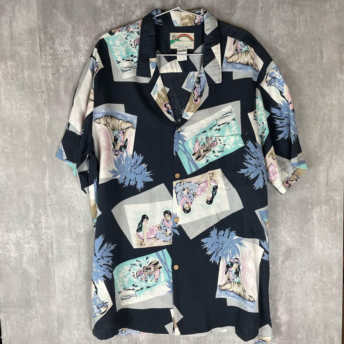 【USA製】PARADISE FOUND 90's 希少 アロハシャツ 柄シャツ Hawaii 半袖シャツ レーヨン 総柄拍卖