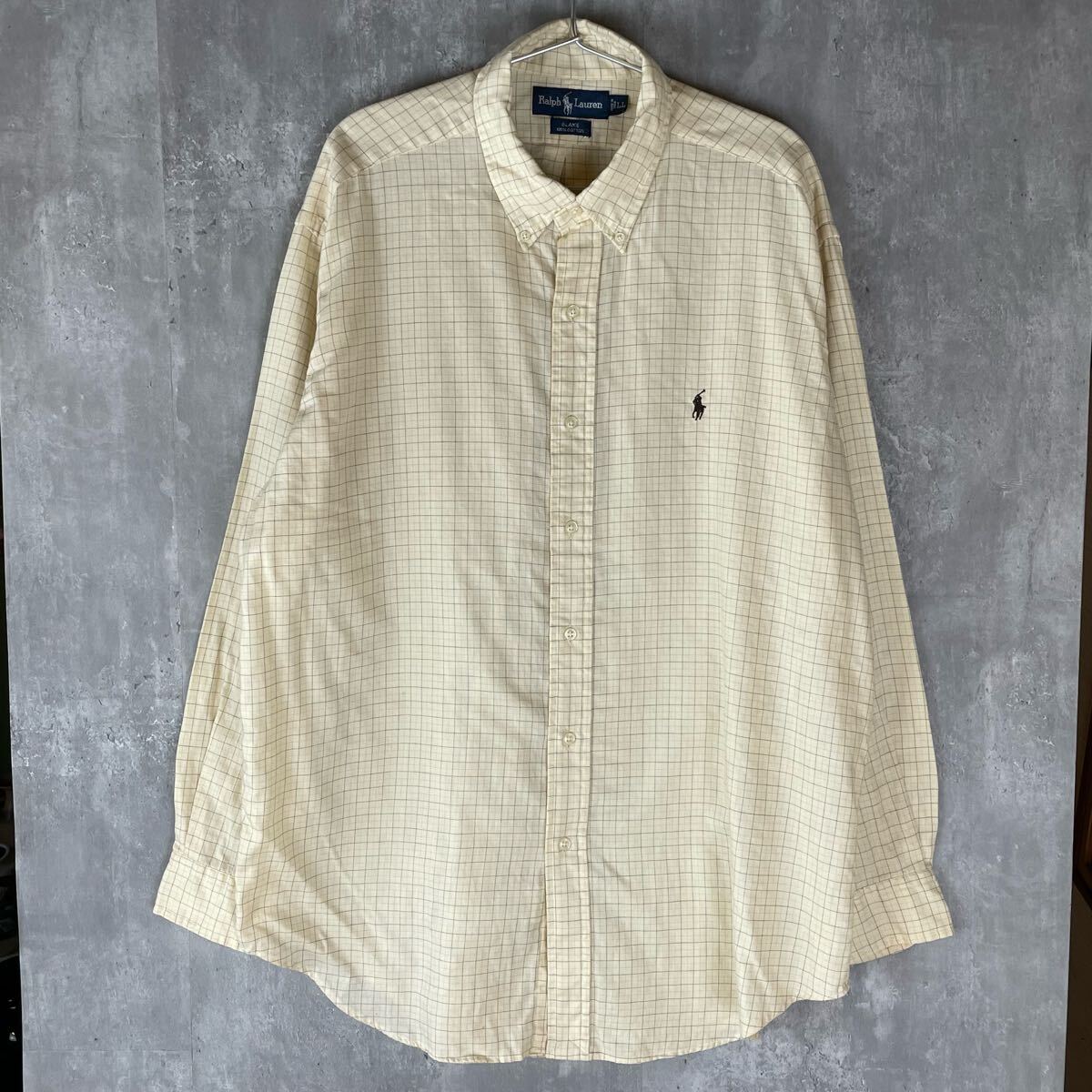 【BLAKE】Ralph Laurenラルフローレン ブレイク 良い柄 薄手 長袖シャツ ボタンダウン クリーム色 コットン拍卖