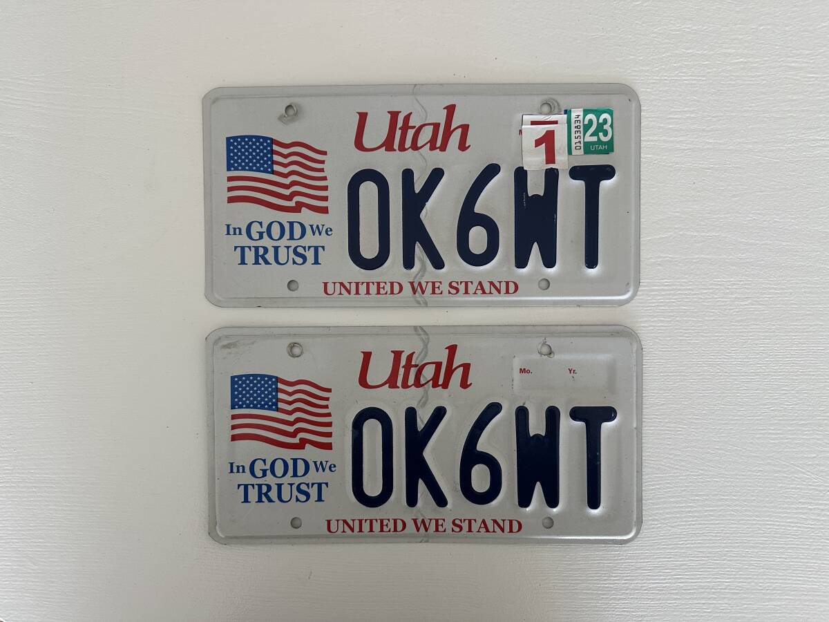 ◇ アメリカ ユタ州 発行 Utah 自動車用 ナンバープレート 2枚ペア (OK6WT)拍卖