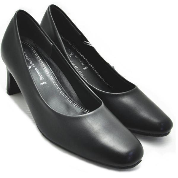 黒22.5cm/Romeo Valentino ロメオ バレンチノ /3E/ヒール6cm/フォーマルパンプス /リクルート/通勤/冠婚葬祭/No3300拍卖