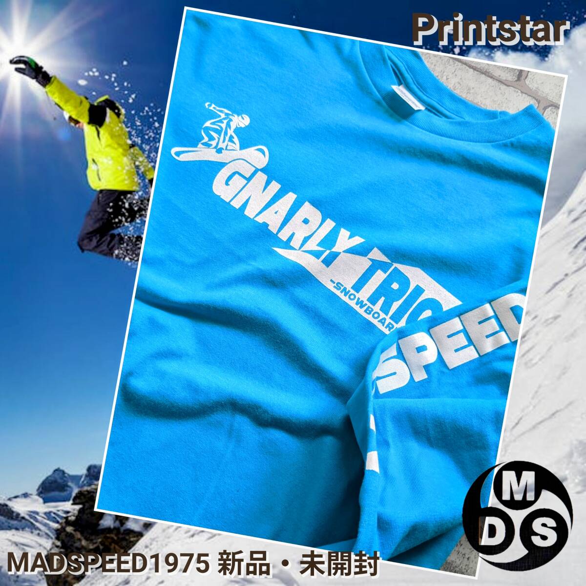 ※処分特価!【MADSPEED】趣味Tシャツ スノーボード スケートボード スノボー スケボー ver 長袖 ターコイズブルー 2XLサイズ拍卖