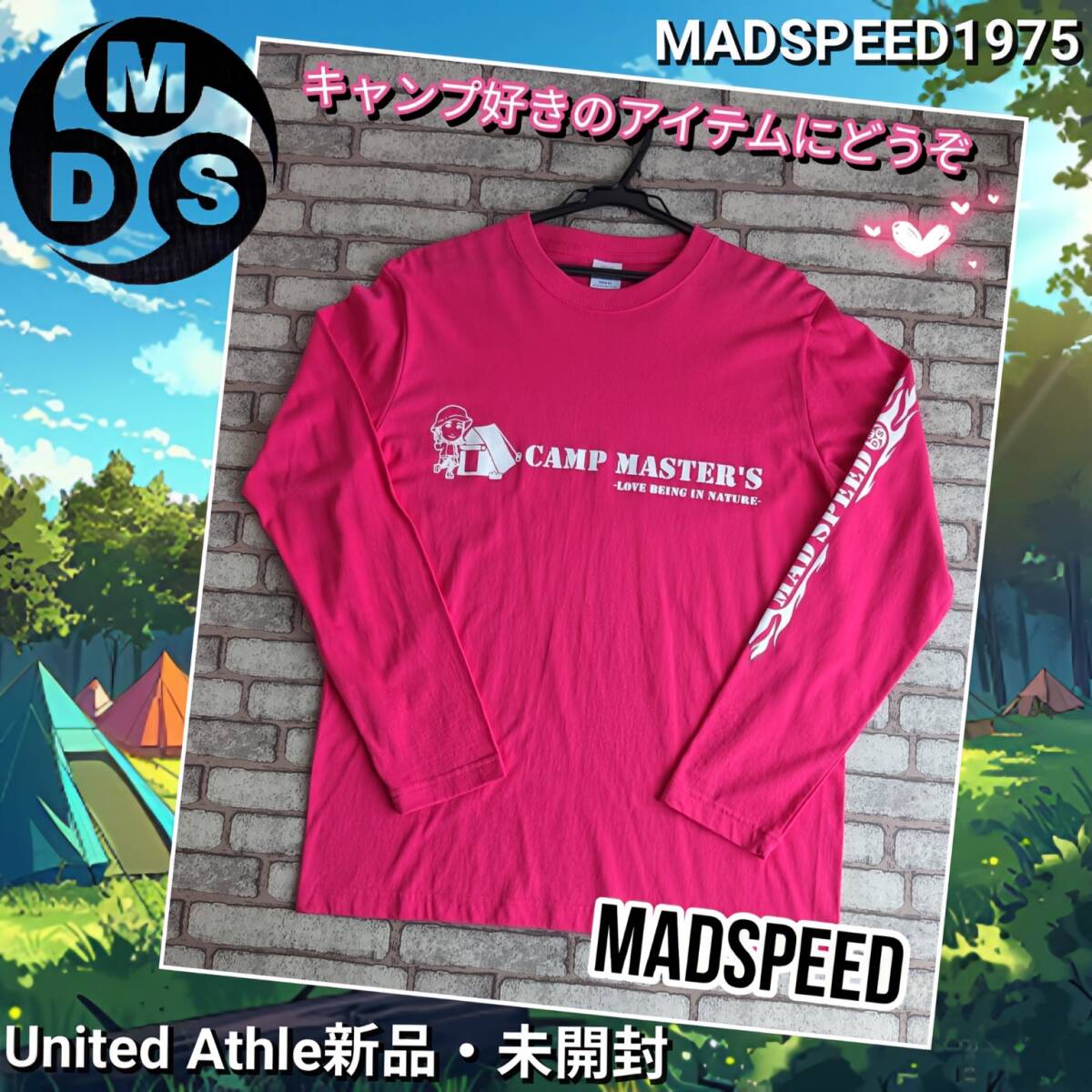 ※処分特価!【MADSPEED】趣味Tシャツ ピンク キャンプ ソロキャンプ ゆるキャンプ グランピング キャンプコーデ アウトドア 長袖 Mサイズ拍卖