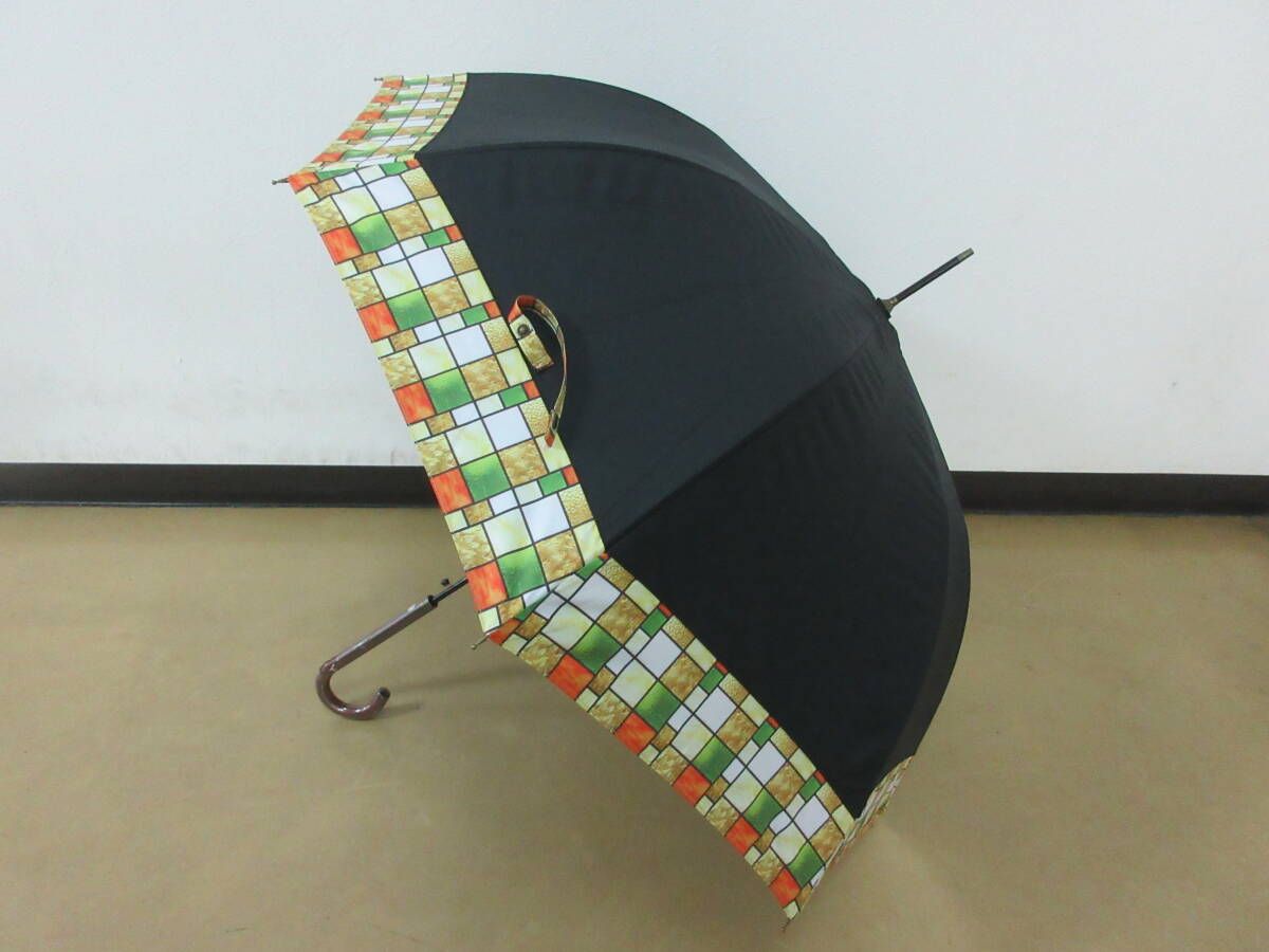 ( せ-A1-8040 )長傘 ジャンプ式 ステンドグラス風模様 ブラック 黒 おしゃれ 全長約88cm 半径約47m 中古拍卖