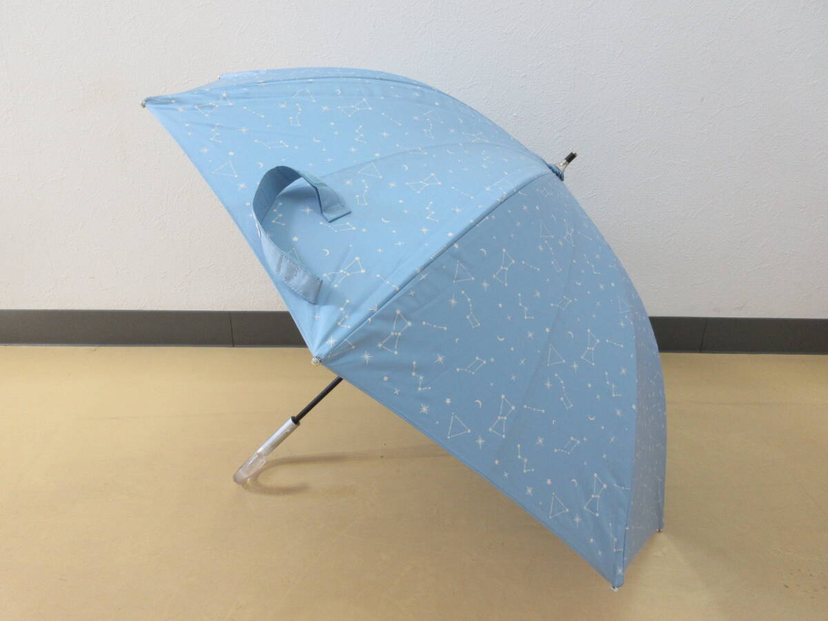 ( せ-A4-8041 )H・A・U ハウ 日傘 長傘 手開き式 ブルー 水色 星座 星 月 全長60cm 半径約40m 中古拍卖