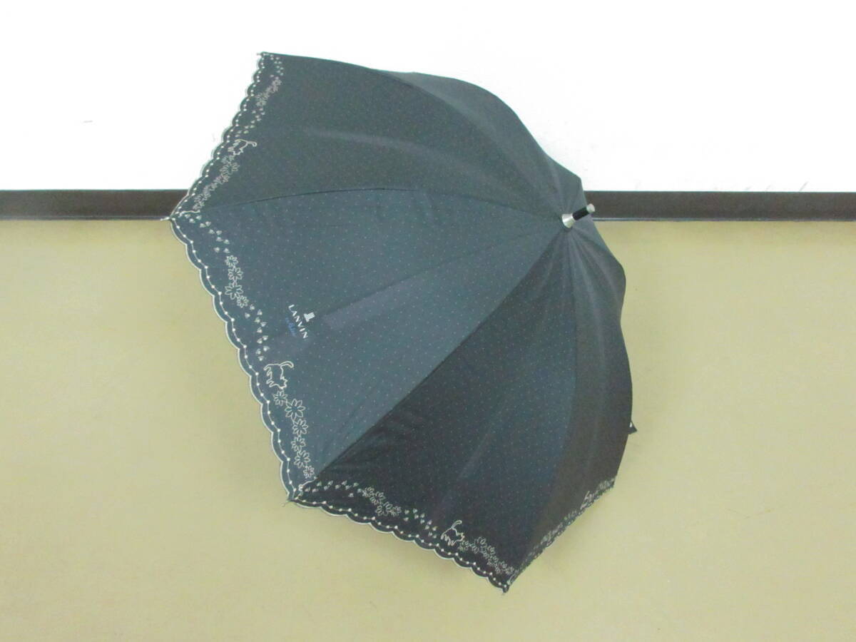 (せ-A4-187)LANVIN en Blueランバン オンブルー 日傘 遮熱 遮光 手開き式 ブラック 黒 猫 全長約61.5~70cm 半径約41cm 中古拍卖