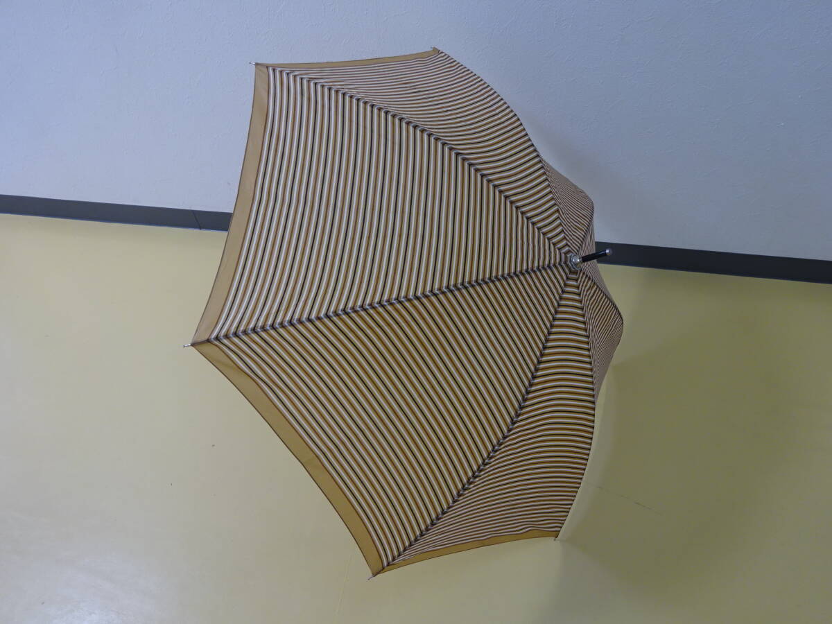 (せ-A1-1080)ellesse エレッセ 長傘 ジャンプ式 ブラウン ストライプ 全長約82cm 半径約51cm 中古拍卖