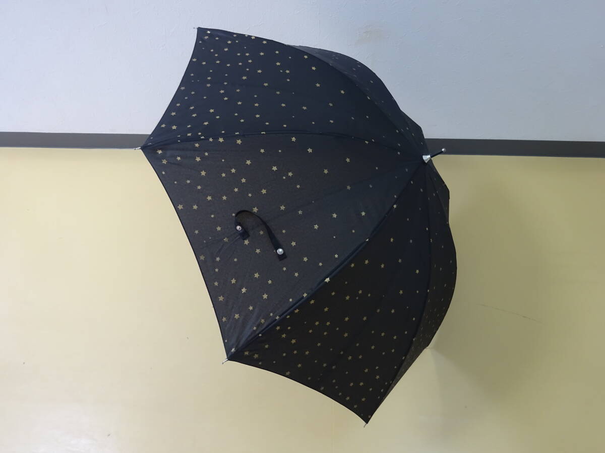 (せ-A1-1037)傘 長傘 星柄 ジャンプ式 ブラック 黒 ゴールド おしゃれ かわいい 全長約82cm 半径約51cm 中古拍卖