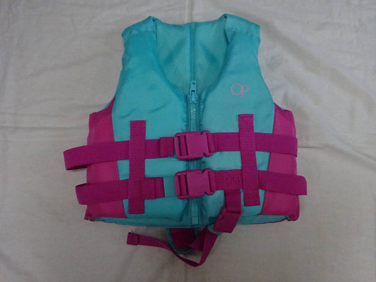★☆D-2534-2012 OP Ocean Pacific オーシャンパシフィック ライフジャケット 子供用 Sサイズ ターコイズ 中古品☆★拍卖