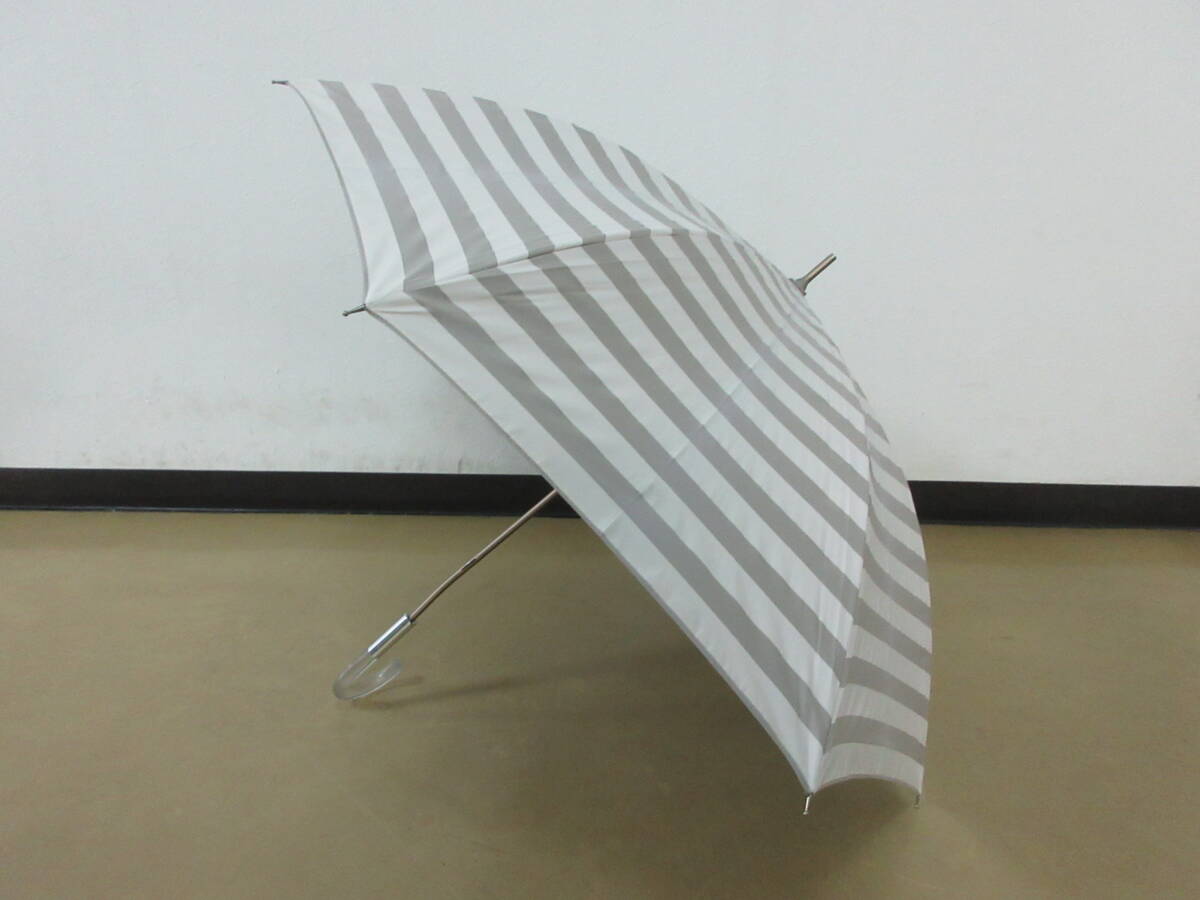 ( せ-A4-8073 )a.s.s.a エーエスエスエー 日傘 長傘 グレー ホワイト 白 ボーダー かわいい おしゃれ 全長74.5m 半径49cm 中古拍卖