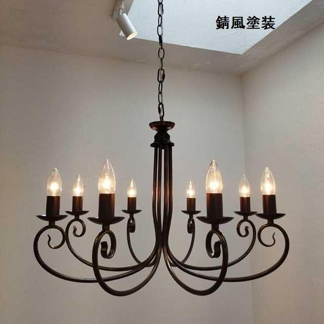 シャンデリア ペンダントランプ 錆風塗装加工 アンティーク 8灯 ブラウン シンプルモダン カフェ美容室に♪ヨーロピアンゴシックLED可拍卖