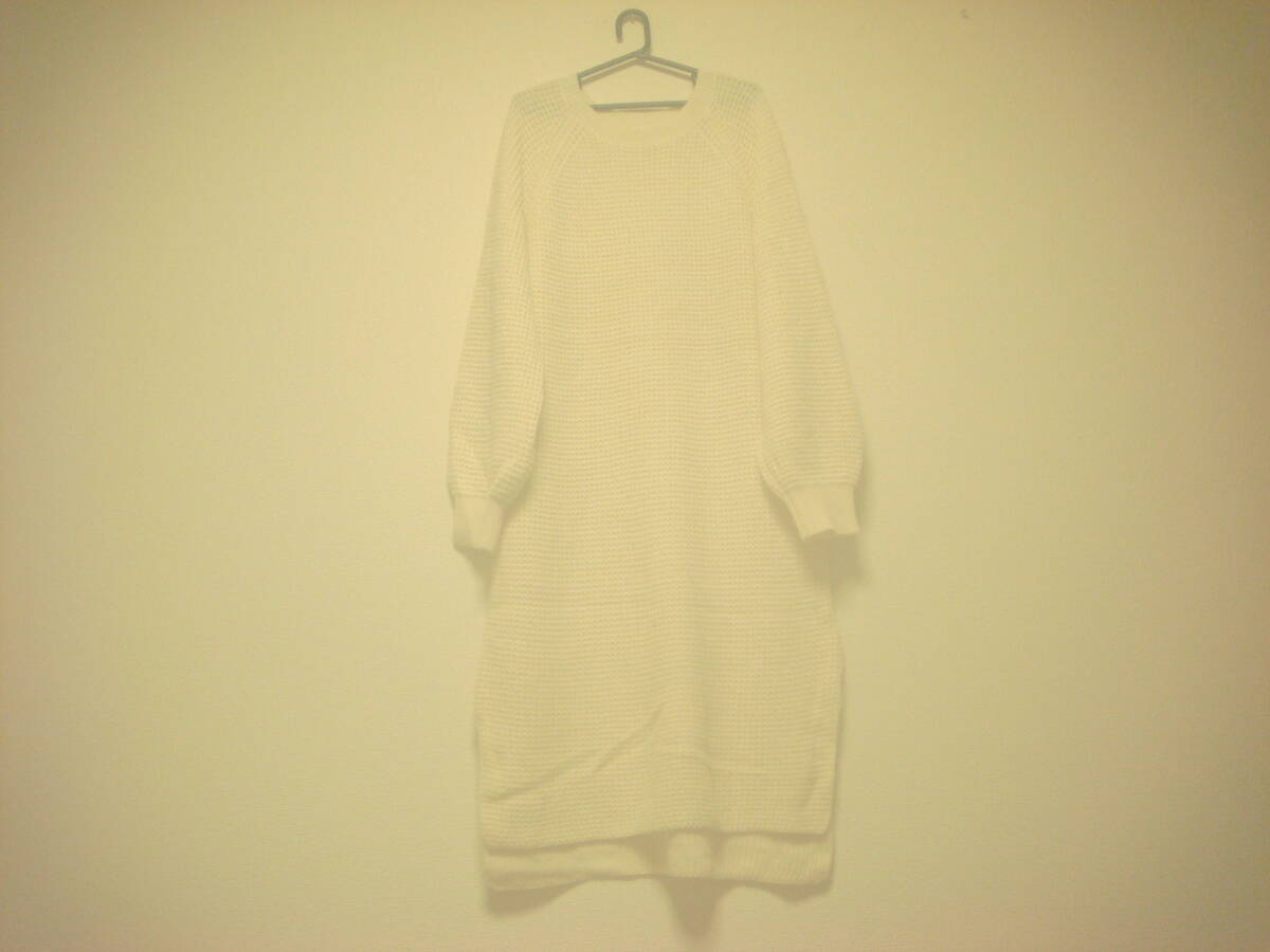 大きいサイズの方にも グローバルワーク ワッフル調 ロング ニット ワンピース アイボリーホワイト系 美品 L LL3L拍卖