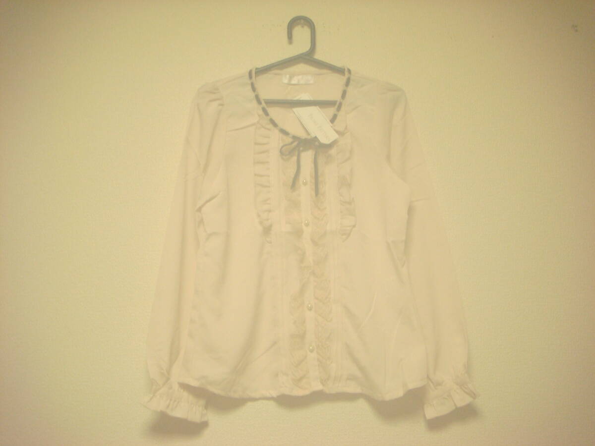 プライムパターン レース フリル おリボン付き ブラウス ピンク タグ付き未使用 新品拍卖