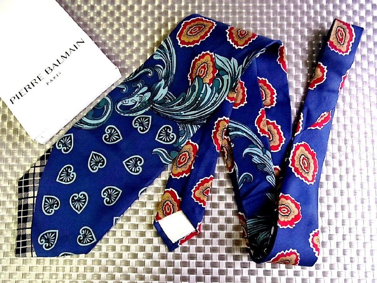 ♪38254C♪良品【ハート 装飾 葉っぱ 植物 柄】ピエールバルマン【PIERRE BALMAIN】ネクタイ拍卖