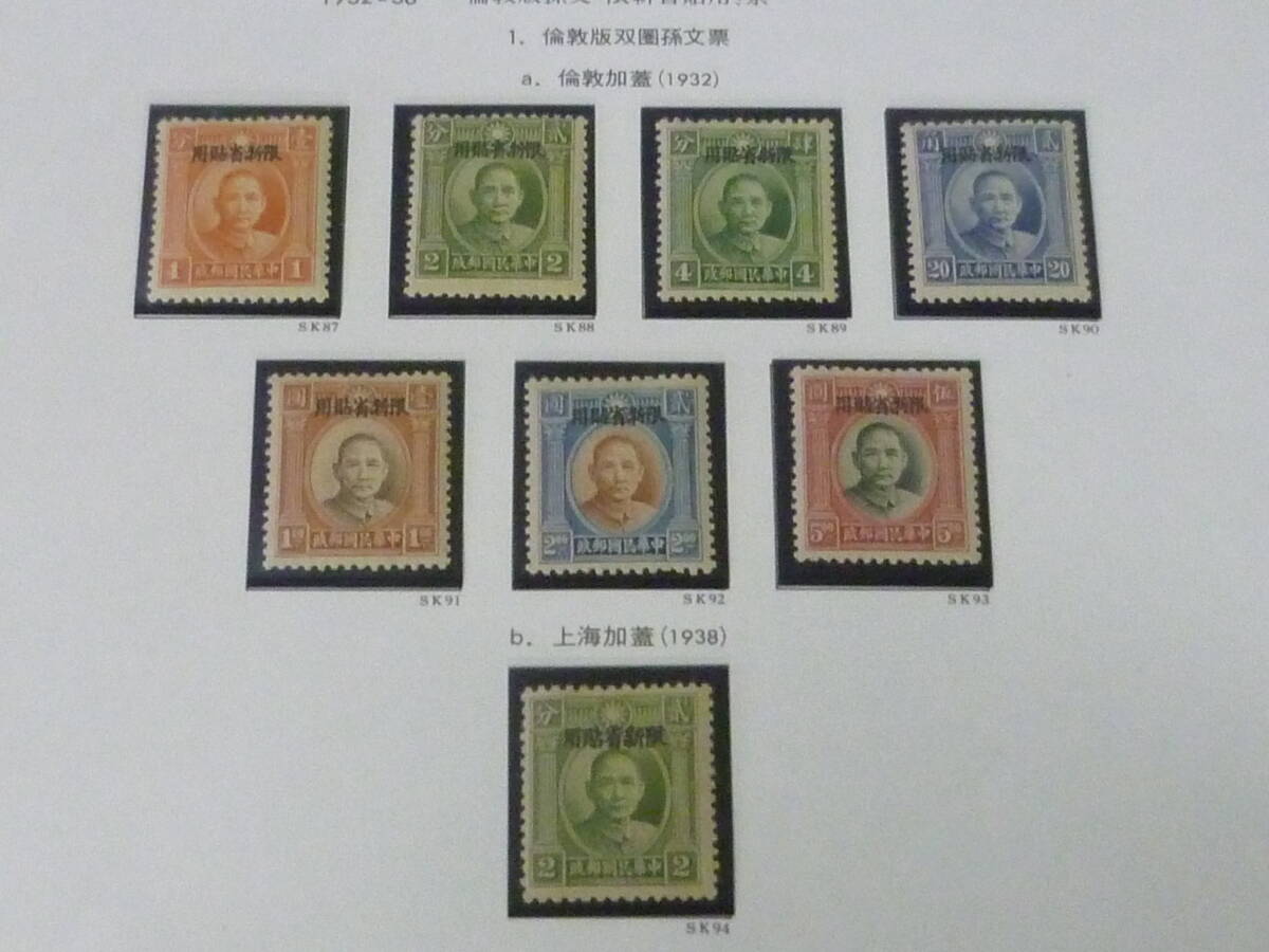 25SE M №6 旧中国切手 新疆省 1932-38年 JPS#SK87-94 倫敦版双圓圏孫文票 計8種 未使用NH・VF 拍卖
