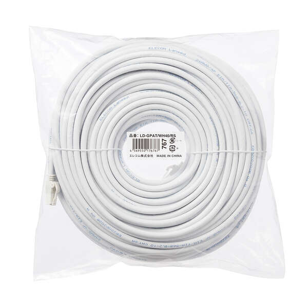 Cat6A準拠ツメ折れ防止LANケーブル スタンダード/ヨリ線タイプ 40.0m ゴミを減らせる簡易パッケージタイプ: LD-GPAT/WH40/RS拍卖