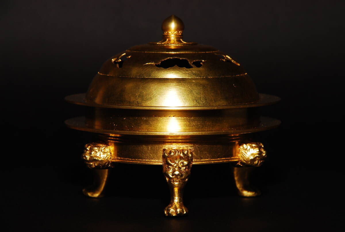 銅製 香取正彦 造 三足香炉 獣足 鍍金 箱付き 栞付き拍卖