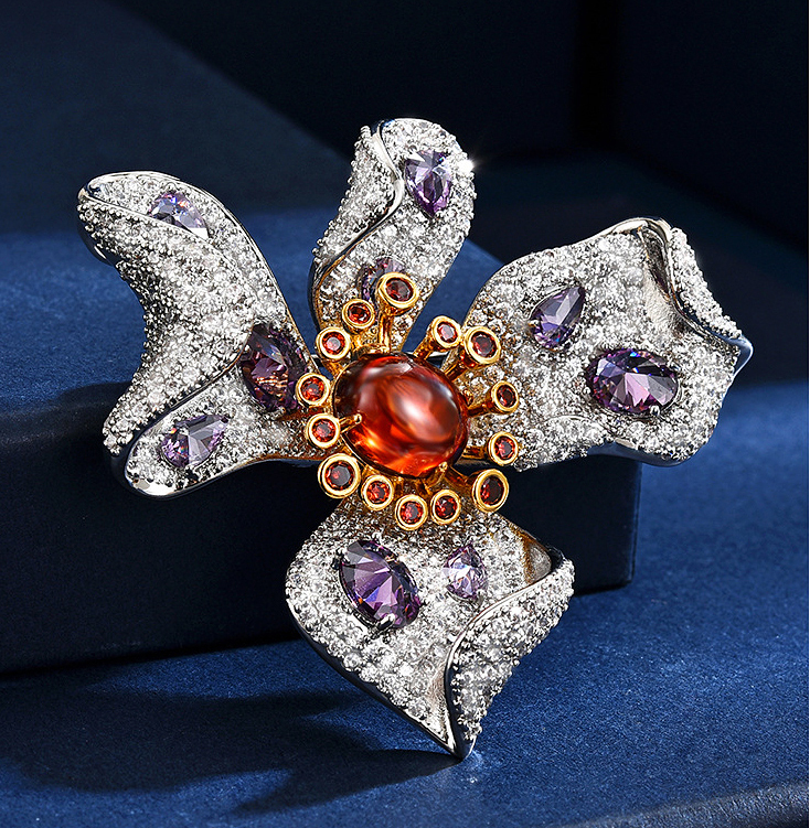 N250428◆Bigstone◆ヨーロッパレトロ【華奢な花咲】魅力的な光沢*ファッション*豪華なブローチ /ペンダントトップ拍卖