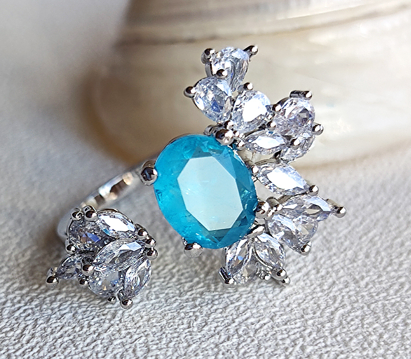 N2501458◆Bigstone◆【パライバ色】氷裂*ファッションな光沢*欧米大人気*高品質なリング*13~16号拍卖