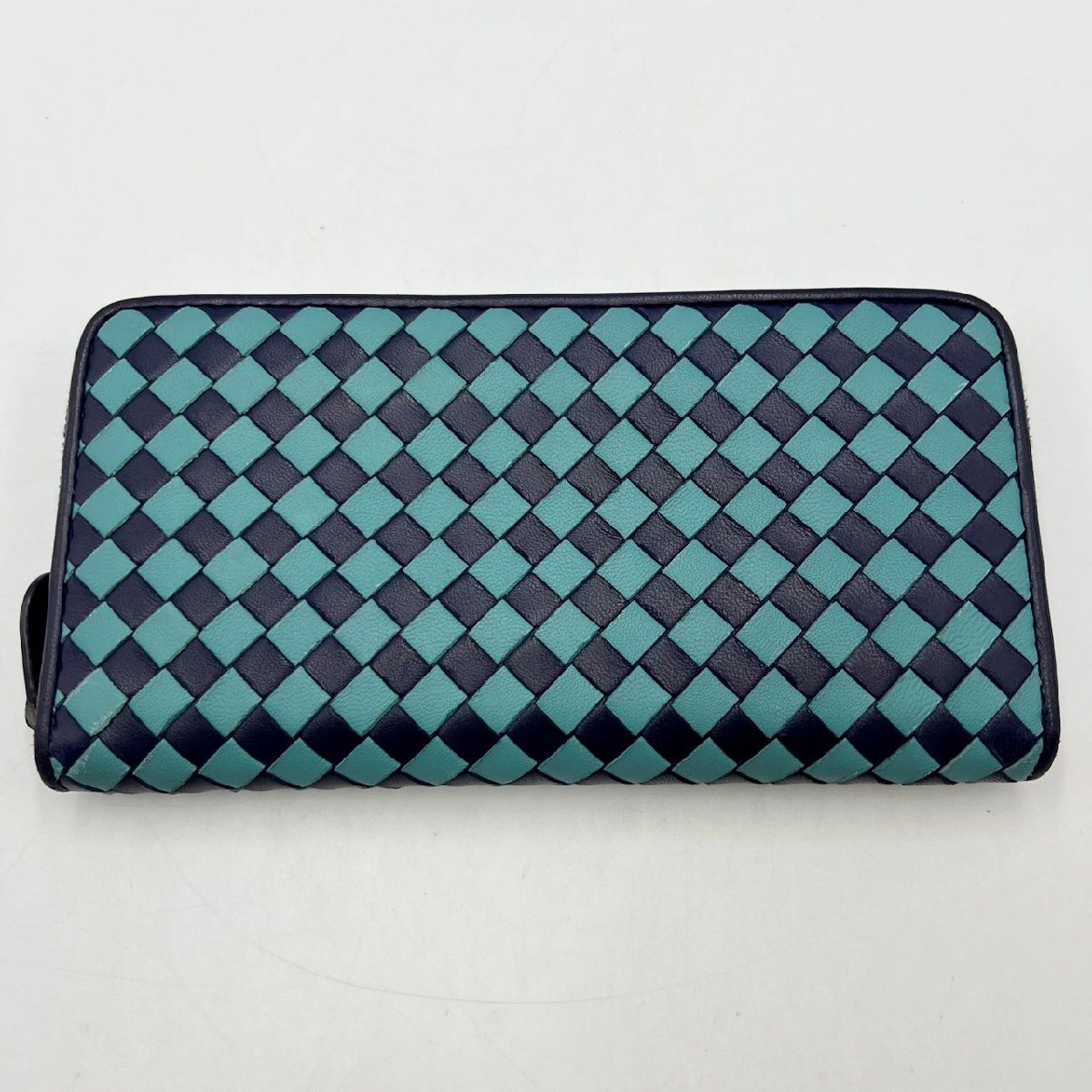 BOTTEGA VENETA ボッテガヴェネタ 長財布 ラウンドファスナー イントレチャート チェック 新タグ ブルー系 ブランド拍卖