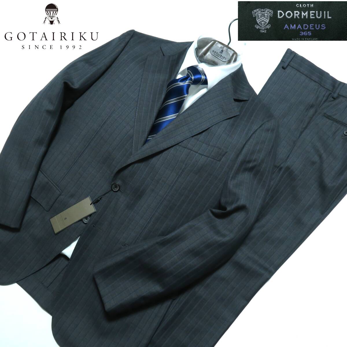 P018■10マンス 送料無料 五大陸 GOTAIRIKU ドーメル DORMEUIL アマデウス365 グレー色系ストライプ 高級シングルスーツ A6 W86 165000円拍卖