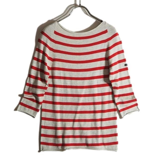 A7132f60 ▼YURI PARK ユリパーク▼ ボートネック ボーダー コットンニット グレー レッド / イタリア製 ユナイテッドアローズ 春夏拍卖