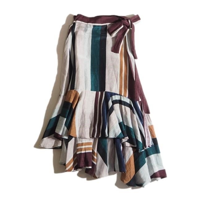 P7777f15 ▼APIECE APART アピースアパート▼ リネン シルク アシンメトリック マルチカラー ラップスカート 4 ユナイテッドアローズ 春夏拍卖