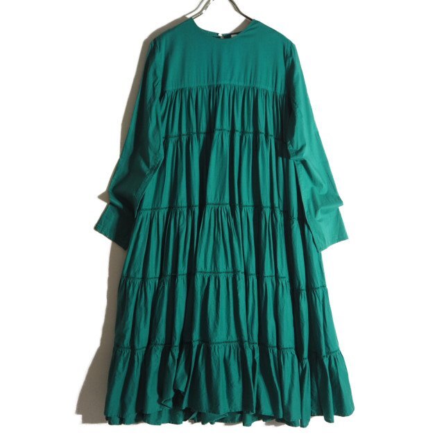 C2440f44 ▼Merlette マーレット▼ Essaouria Dress コットン はしごレース ティアード ワンピース グリーン XS / ロング丈 フレア 春夏拍卖