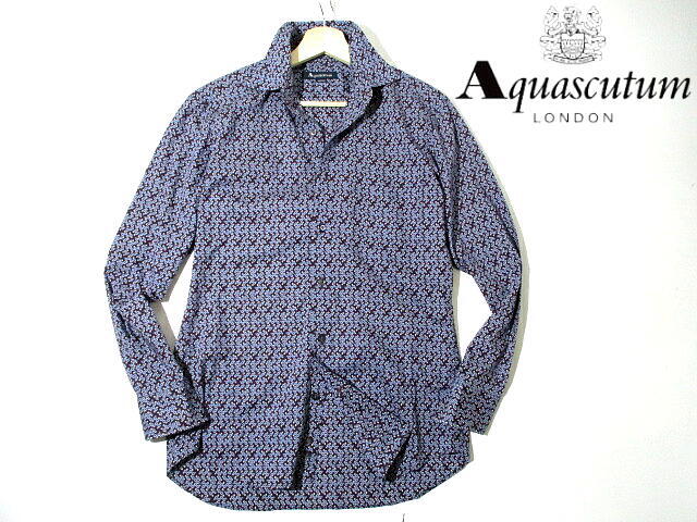 英国王室御用達■ 日本製 即決! アクアスキュータム 総柄 長袖シャツ メンズ Mサイズ Aquascutum 美品拍卖