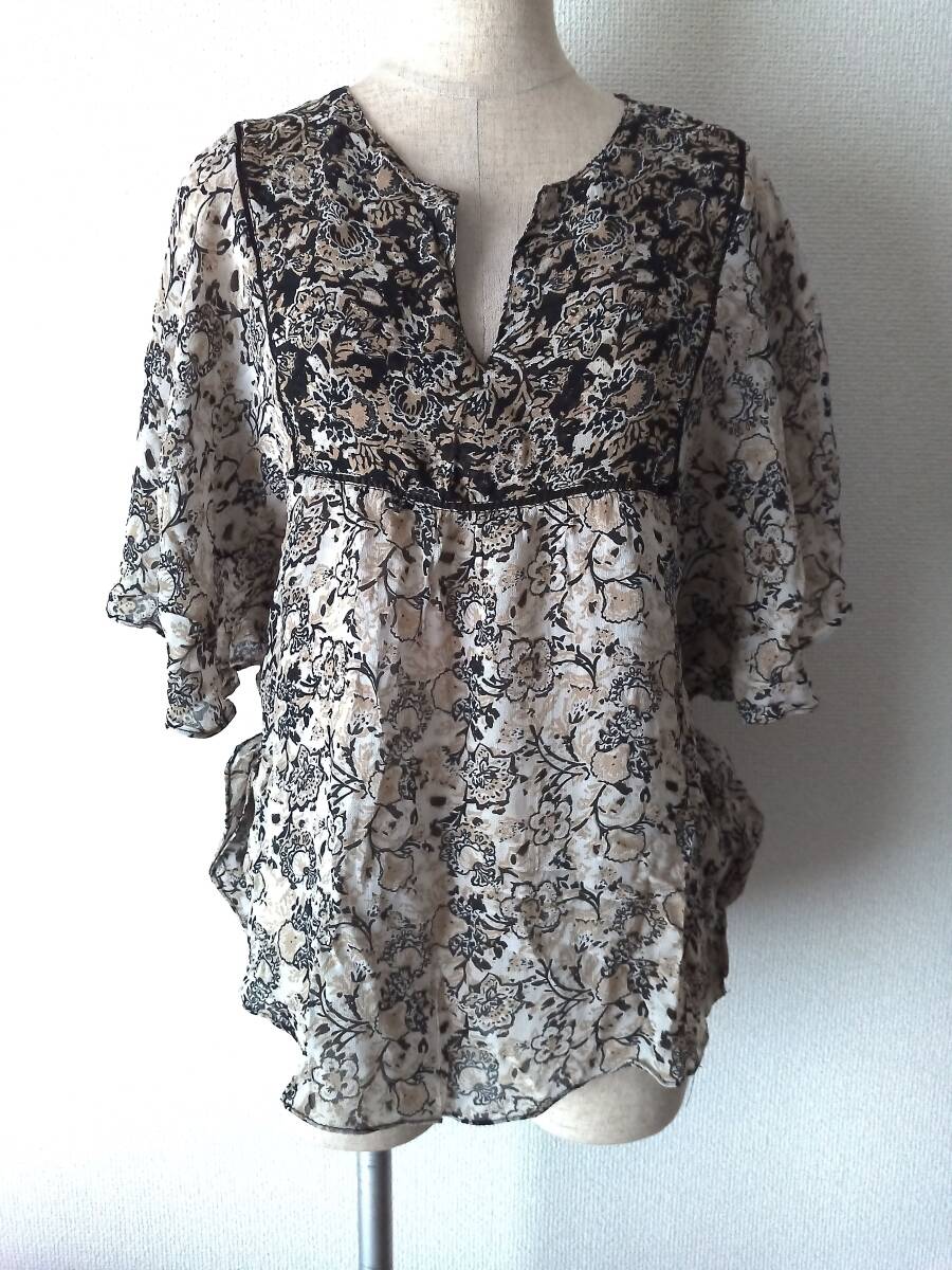 閉店セールi364 新品 ZARA ザラ フリルブラウス オーバーサイズ 落ち感 柄 ブラウス 柄シャツ ドルマンスリーブ フリル 花柄 プリント 総柄拍卖