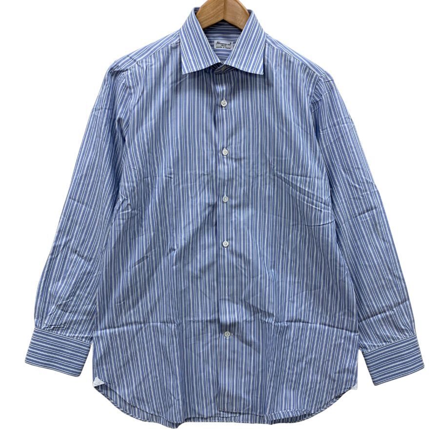 美品◆シャツ フィナモレ シャツ ドレスシャツ イタリア製 コットン ストライプ柄 ブルー サイズ16/41 メンズ FINAMORE 【AFB21】拍卖